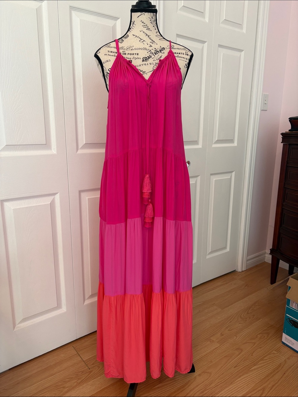 Tommy Bahama Pink and Coral Tiered Maxi Dress